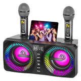 Karaoké portable 33 x 17,5 x 15,5 cm 3000MAh Puissance 30W Bluetooth 5.0 Double Microphone Sans Fil Karaoké Lumière LED TF USB Noir