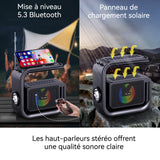 Enceinte bluetooth solaire 1200mah bluetooth 5.3 avec lampe de poche et poignée transport portable haut-parleur bluetooth stéréo
