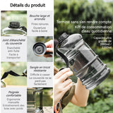 Gourde Sport 2200 ml 220 g PETG  grande capacité facile à transporter matériau sûr étanche réutilisable adapté au fitness noir