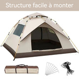 Tente de camping 210x200x135cm 3-4 Personnes imperméable montage facile double couche anti-UV avec 2 fenêtres et 2 porte blanc