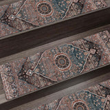 Tapis d'escalier 5pcs Classical Floral Print with Adhesive 20*75cm Anti-slip Stair Mats Elderly Pets Brown