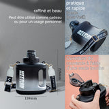 Bouteille d'eau 1700ml grande capacité avec de la paille et sangle résistance à haute température 2 sorties d'eau gourde sport