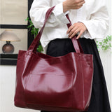 Grand sac pour femme avec poche en cuir souple à bandoulière rétro en cuir ciré grande capacité sac fourre-tout tendance