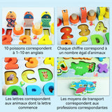 Jeux montessori 7 en 1 46x23.2x5cm blocs de construction blocs de construction de puzzle numérique jouets éducatifs à assembler