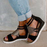 Taille 37 talon compensé romain strass bouche de poisson sandales femmes semelle épaisse rehaussant les chaussures pour femmes