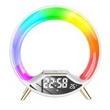 Enceinte bluetooth avec fonction réveil et chargement par induction 3 en 1 veilleuse afficher température lumière LED réglable