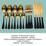 ouverts de table 16 PCS ensemble de 4 couverts de cuisine en acier inoxydable black gold vaisselle écologique pour 4 personnes
