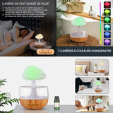 Humidificateur d'air 300ml nuages de pluie diffuseur d'huiles essentielles en bois avec gouttes d'eau 7 lumières LED de couleur