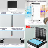 Climatiseur mobile 65W silencieux avec télécommande et réservoir d'eau de 10L 3 vitesses réglables ventilateur de climatisation