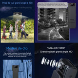 Mini camera sans fil 1080p 12 millions pixels 400mah wifi vision nocturne infrarouge conception du clip arrière réduction du bruit