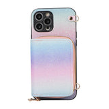 Étui en cuir à fermeture éclair pour téléphone  iPhone 14 promax Design inclinable Plusieurs fentes pour cartes Porte-cartes dégradé