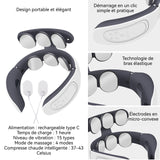 Masseur cervical 15 niveaux de réglage 4 modes de massage Conception 6D ajustée au cou Compresse chaude à température constante