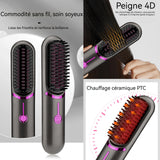 Brosse lissante pour cheveux pet céramique rechargeable cheveux lisses et bouclés 2 en 1 lisseur cheveux professionnel sans fil