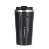 Tasse à café isotherme 380ml Noir Tasse isotherme réutilisable en acier inoxydable 304 avec couvercle Tasse à café chaud et froid