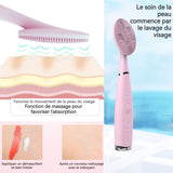 Brosse Nettoyante Visage Électrique Étanchéité IPX6 Vibrations à haute fréquence Tête de brosse nettoyante visage silicone rose