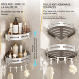 Etagere murale 1 lot de 2 pièces etagère d'angle murale de salle de bain double couche avec crochet support de rangement amovible
