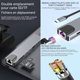 Station d'accueil 8 en 1 hub multi-interface chargerapide PD 100W TF/SD compatible avec plusieurs systèmes 4K 30Hz interface USB3.0