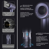 Sèche cheveux 1600W 3 niveaux de vitesse du vent 4 réglages de température Contrôle intelligent de la température Autonettoyant