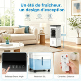 Rafraîchisseur d'Air - Nicease - 60x27x23cm réfrigération par cristaux de glace Réservoir d'eau de 15L portable Avec télécommande