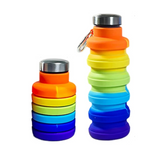 Bouteille d'eau colorée 500ml en silicone pliable avec boucle de suspension résistance haute température portable gourde sport