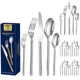 Ensemble de couverts en argent 30PCS en acier inoxydable avec poignée antidérapante vaisselle couverts de table pour 6 personnes