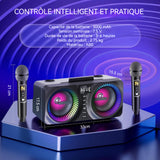 Karaoké portable 33 x 17,5 x 15,5 cm 3000MAh Puissance 30W Bluetooth 5.0 Double Microphone Sans Fil Karaoké Lumière LED TF USB Noir