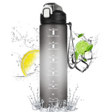 Gourde sport 800ml noir grande capacité étanche couvercle amovible avec paille graduation pour les sports d'été plein air boire