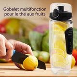 Bouteille d'eau de 960 ml grande capacité facile à transporter matériau sûr colonne de fruits bouteille d'eau de sport noire