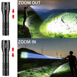 Lampe de poche forte lumière portable extérieur rechargeable led lampe de poche en alliage d'aluminium zoom télescopique