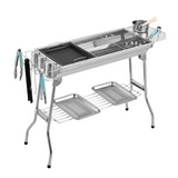 Barbecue 93.5x33.5x70cm acier inoxydable livré avec panier de rangement planche à épices filet de barbecue poêle antiadhésive argent