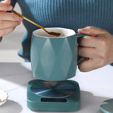 Sous-verre chauffant thermostatique accompagné d'un mug en céramique 55 degrés Celsius Mug chaud pour le bureau et la maison