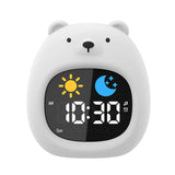 Réveil pour enfants 1800mAh 10,5x9,8x9,45cm fonctionnement facile par boutons design mignon éclairage 8 couleurs design ours