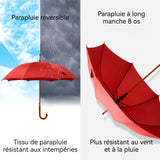 Parapluie Manche long à 8 baleines 105X90cm pour les jours ensoleillés et pluvieux avec couvercle élargi solide et durable rouge