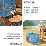 Réservoir d'eau camping 18L avec bouchon anti-poussière tube rallonge et brosse robuste et durable forte capacité de charge bleu
