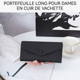 Portefeuille cuir véritable forme d'enveloppe portefeuille long entièrement en cuir de vachette portefeuille femme grande capacité