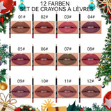Ensemble de crayon à lèvres 12 couleurs sans décoloration imperméables et longue durée universel peel off crayon à lèvres de noël