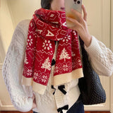 Écharpe en laine tricotée polyvalente rouge pour femmes, écharpe d'hiver mignonne et chaude pour étudiante, écharpe de noël