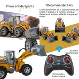 Voiture télécommandée jaune manipuler la télécommande convient aux 3 ans et plus bulldozer électrique éducatif télécommandé sans fil
