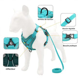 Harnais chien 47-56 cm poitrine laisse XL pour chien ceinture de securite harnais pour chien anti-traction taille réglable bleu