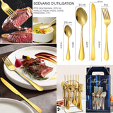 ouverts de table ensemble de 24 pièces ensemble couteau fourchette et cuillère dorés en acier inoxydable 410 cadeau de noël idéal