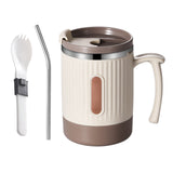 Mug isotherme en acier inoxydable 400ml 8x8x11cm avec couvercle paille cuillère tasses à café double couche mug isotherme cafe