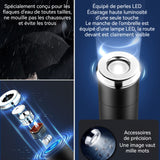 Parapluie automatique 65x105cm 10 baleines avec lumière LED facile à transporter pour les jours ensoleillés ou pluvieux Noir