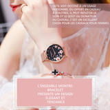 Ensemble montre à quartz et bracelet avec boite pour femme en métal élégante avec bracelet en acier inoxydable cadeaux femmes