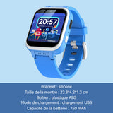 Montre Intelligente Enfants 1,54 pouces 240x240 750 mAh écran tactile IPS double caméra multifonction podomètre Réveil MP3 bleu