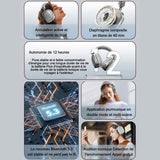 Casque v5,3 bluetooth la qualité du son est d'une pureté stupéfiante réduction intelligente du bruit conception ergonomique argenté