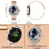 Montre intelligente féminin 170mAh 1,19 pouces Bluetooth 5.2 Fonction d'appel Charge magnétique IP68 Mode multi-sport imperméable Or