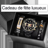 Coffret cadeau bracelet et montre 3PCS montres à quartz pour hommes bracelet de perles cadeau pour la fête des pères luxueuse