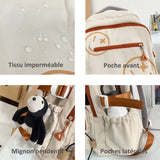 Sac à dos scolaire 45x32x19cm charge réduite simple grande capacité étudiant sac à dos imprimé smiley schoolbag beige cartable
