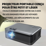 Vidéoprojecteur 480P 16cmx12cmx5.5cm dimensions machine projection  portabilité WiFi bluetooth support mise point électrique TV