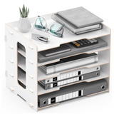 Organisateur de bureau en bois 4 niveaux 36x25x38,5cm avec porte-stylo multifonctionnel organiseur de bureau range-documents